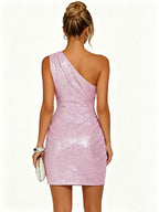 One Shoulder Homecoming Dresses Sparkly Sequin Mini Cocktail Party Gown
