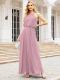 Numbersea  Halter Long Bridesmaid Dresses Formal A line Juniors Dress 28029