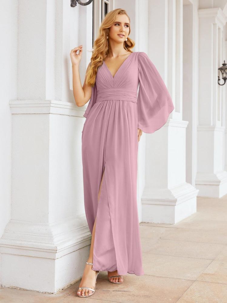 Numbersea Bridesmaid Dresses with Split for Wedding Party Flutter Sleeves 28045