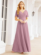 Numbersea Formal Prom Gowns for Mother of The Bride Short Sleeves Bridesmaid Dress 28049