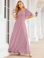 Numbersea Bridesmaid Dresses for Wedding Formal Evening Party Prom Gown with Cape 28050