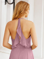Numbersea Halter Chiffon Bridesmaid Dresses Wedding Appare Sleeveless Formal Prom Dress with Ruffled Back 28035