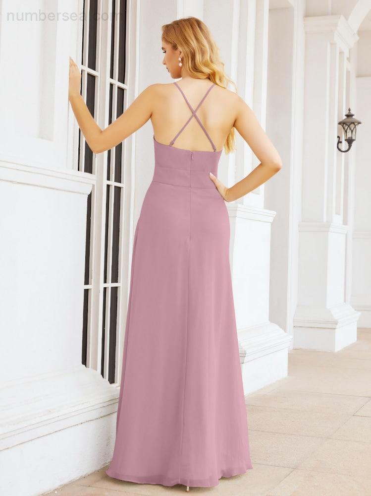 Numbersea Halter Bridesmaid Dresses with Pockets Sleeveless Formal Evening Party Prom Gowns  28055