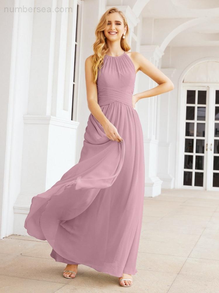 Numbersea Sleeveless Bridesmaid Dresses Long Prom Gown Zipper with Keyhole Back 28056