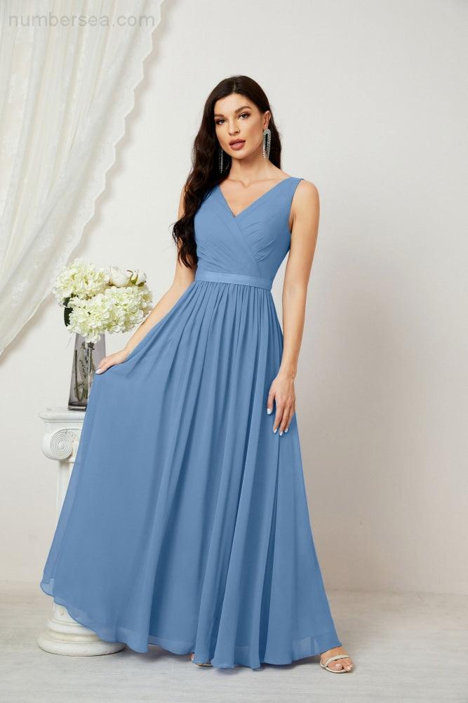 Women's Chiffon Long Bridesmaid Dresses A line Sleeveless Formal Prom Gown for Evening Party Homecoming Dresses 2808