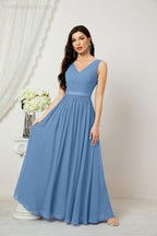 Women's Chiffon Long Bridesmaid Dresses A line Sleeveless Formal Prom Gown for Evening Party Homecoming Dresses 2808