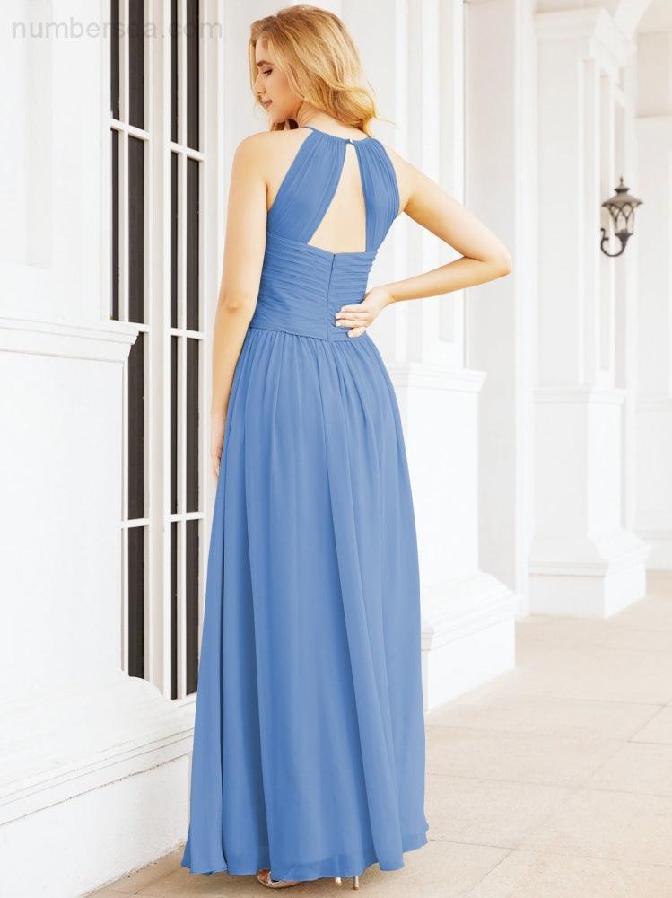 Numbersea Sleeveless Bridesmaid Dresses Long Prom Gown Zipper with Keyhole Back 28056