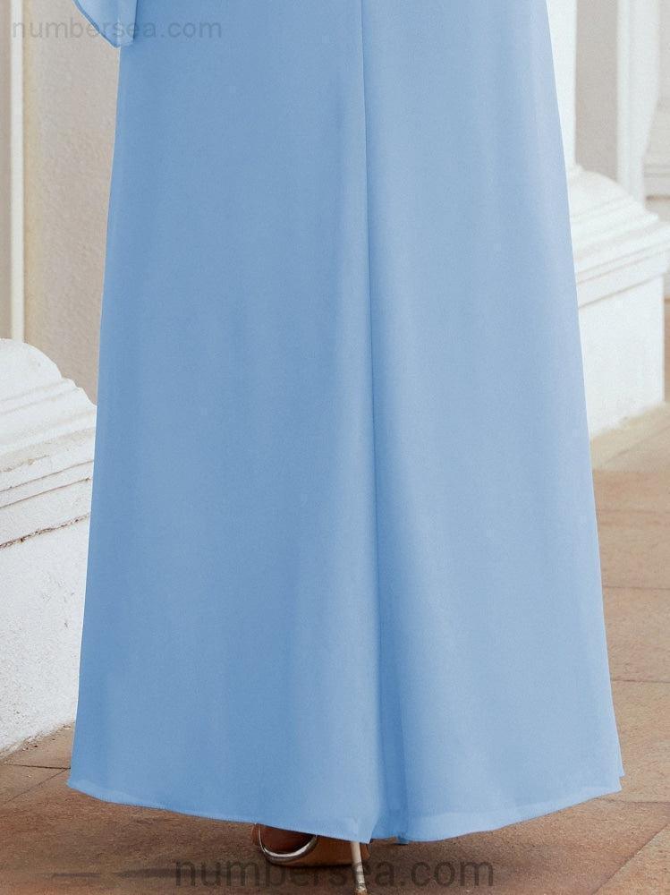 Numbersea Formal Party Gown Dress Long Mother of The Bride Dresses with Ruffle Cape 28026