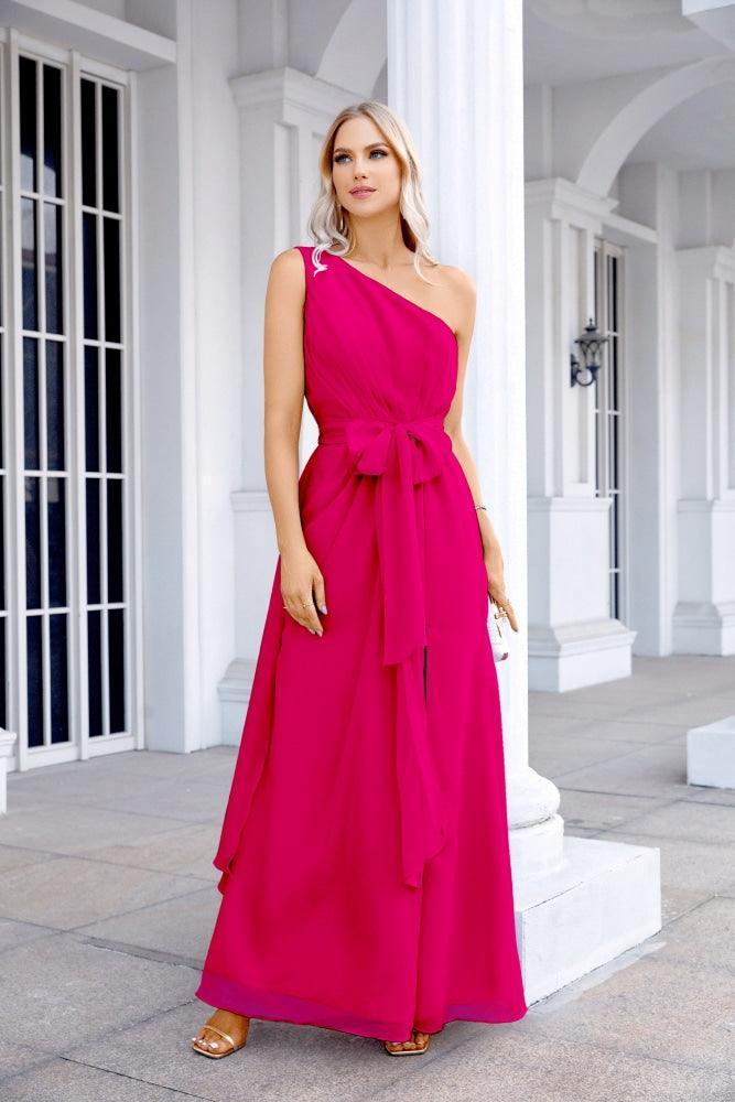 Ladies Chiffon One Shoulder Bridesmaid Evening Dress Wedding Party Evening Dress 28133