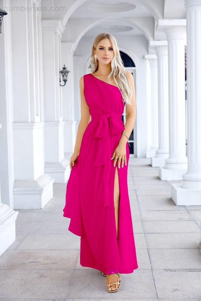 Ladies Chiffon One Shoulder Bridesmaid Evening Dress Wedding Party Evening Dress 28133