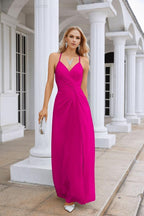 Ladies Chiffon Spaghetti Strap V Neck Front Slit Floor Length Bridesmaid Evening Dress Prom Party Wedding Evening Dress 28116