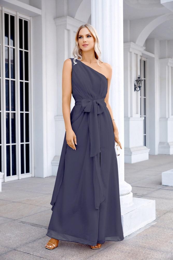 Ladies Chiffon One Shoulder Bridesmaid Evening Dress Wedding Party Evening Dress 28133