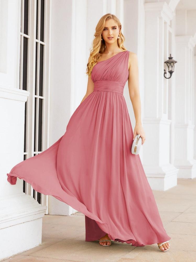 Numbersea One Shoulder Bridesmaid Dresses Long Maxi Formal Evening Party Prom Gowns 28061