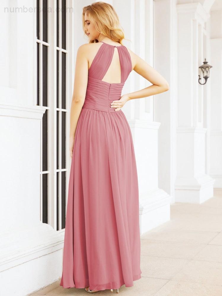Numbersea Sleeveless Bridesmaid Dresses Long Prom Gown Zipper with Keyhole Back 28056