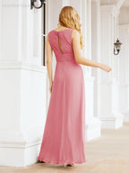 Formal Prom Gown Elegant V-Neck Sleeveless Bridesmaid Dresses for Wedding Party 28037