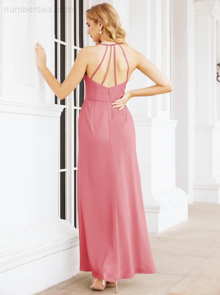 Numbersea Spaghetti Strap Bridesmaid Dresses V-Neck Long A-Line Formal Prom Gowns 28063
