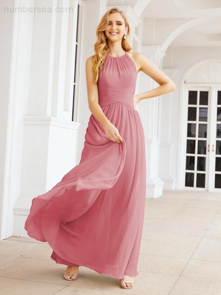 Numbersea Sleeveless Bridesmaid Dresses Long Prom Gown Zipper with Keyhole Back 28056