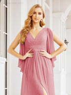Numbersea Bridesmaid Dresses with Split for Wedding Party Flutter Sleeves 28045
