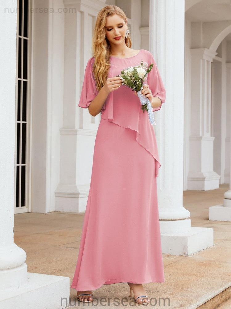 Numbersea Formal Party Gown Dress Long Mother of The Bride Dresses with Ruffle Cape 28026