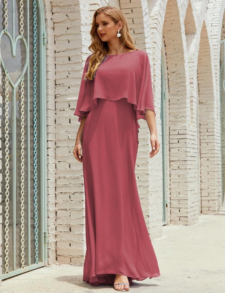 Numbersea  Bridesmaid Dress Women Long Sleeve V-Neck Chiffon Formal Wedding Party Dress 28018