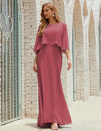 Numbersea  Bridesmaid Dress Women Long Sleeve V-Neck Chiffon Formal Wedding Party Dress 28018
