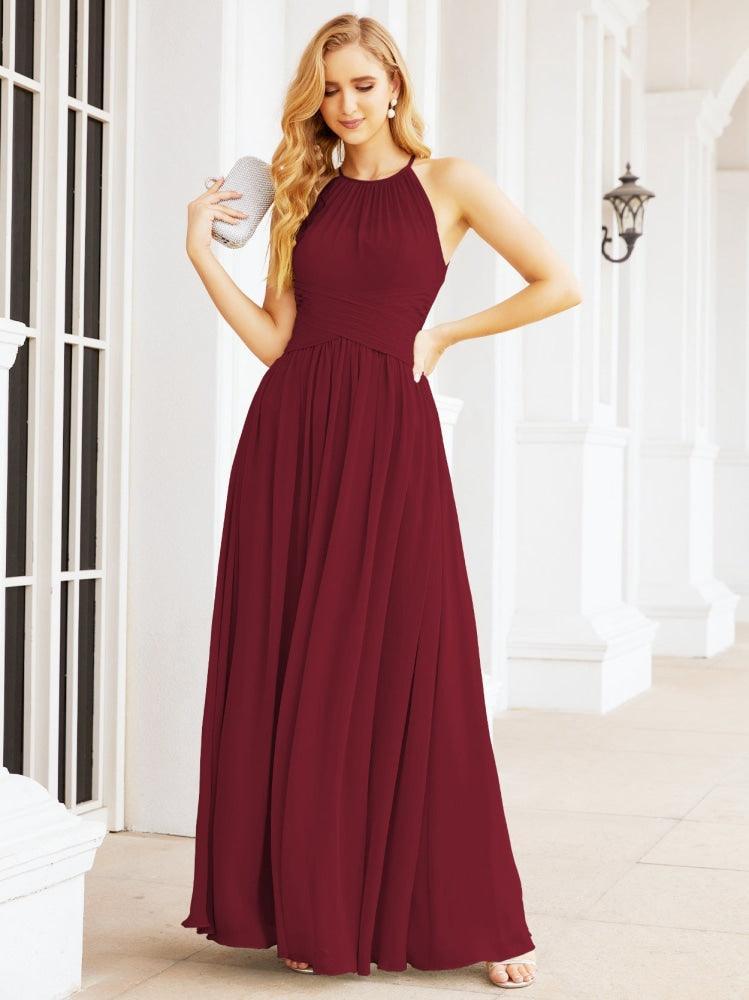 Numbersea Sleeveless Bridesmaid Dresses Long Prom Gown Zipper with Keyhole Back 28056