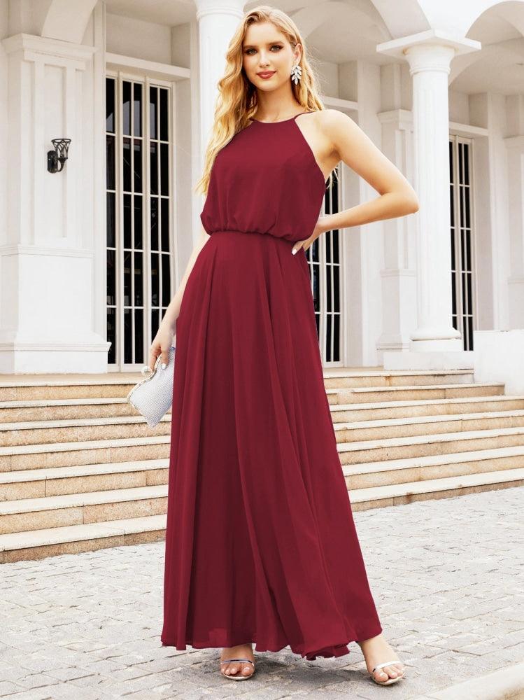 Numbersea  Halter Long Bridesmaid Dresses Formal A line Juniors Dress 28029
