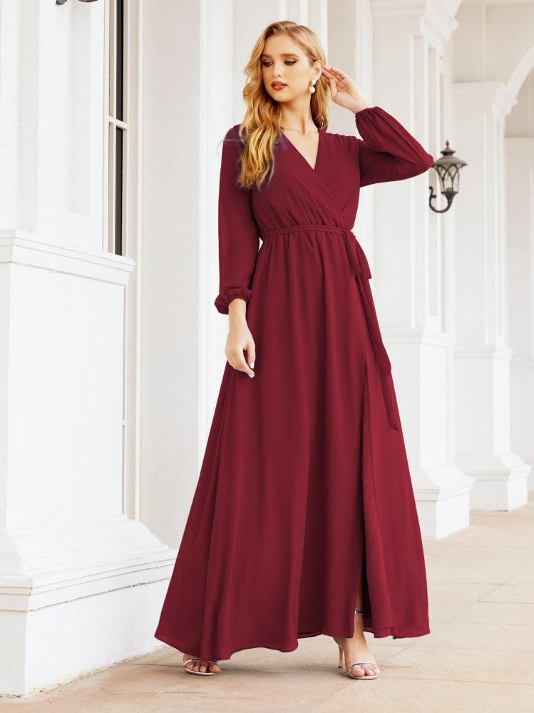 Numbersea Women's Chiffon Bridesmaid Dress A line Long Sleeves Formal Evening Prom Gown for Wedding Guest 28032