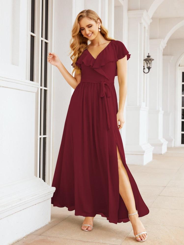 Bridesmaid Dresses with Flutter Sleeves Formal Evening Party Prom Gowns 28044