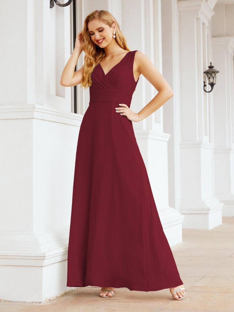 Formal Prom Gown Elegant V-Neck Sleeveless Bridesmaid Dresses for Wedding Party 28037