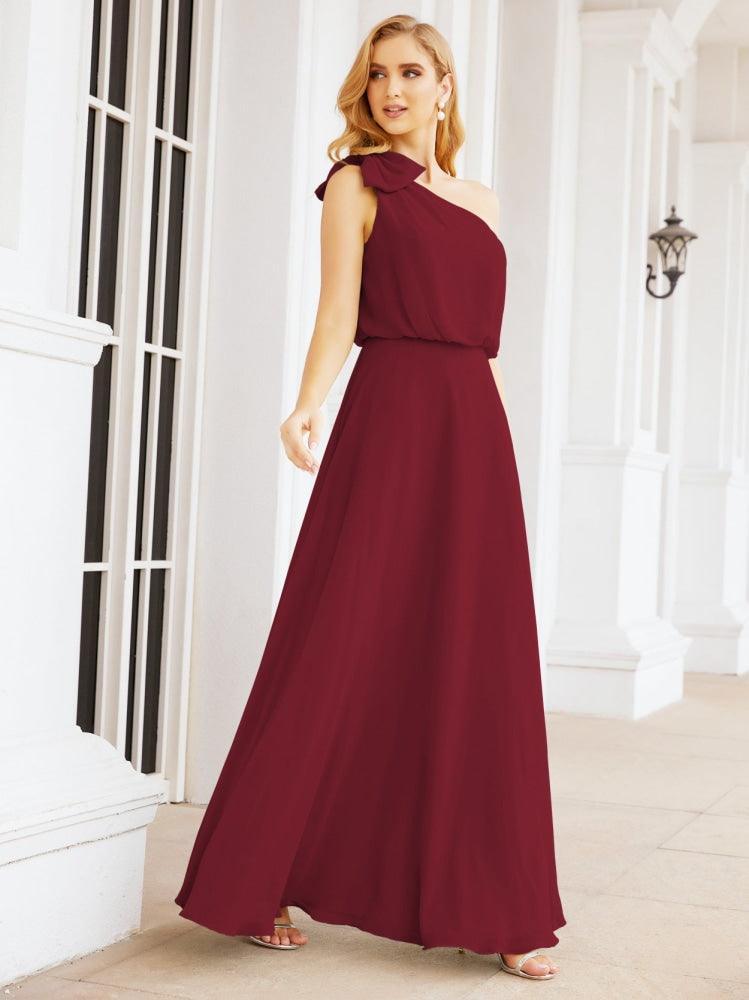 Numbersea Chiffon Ruffled One Shoulder Sleeveless Long Bride Dresses A-line Formal Evening Gown Side Split 28057