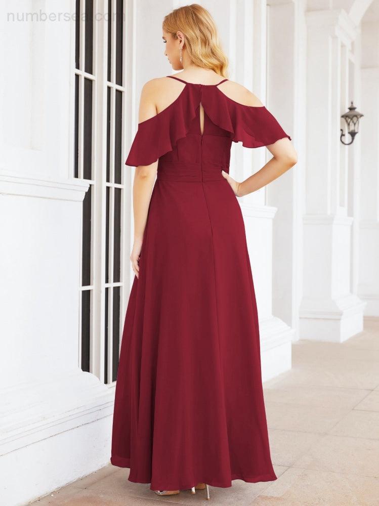 Numbersea Cold Shoulder Long Bridesmaid Dresses Side Slit Formal Prom Gowns Party Wedding 28070