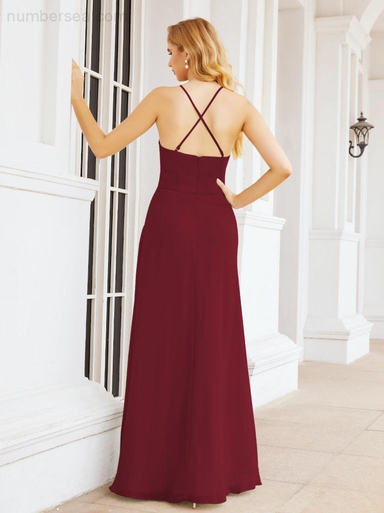 Numbersea Halter Bridesmaid Dresses with Pockets Sleeveless Formal Evening Party Prom Gowns  28055