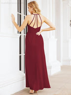 Numbersea Spaghetti Strap Bridesmaid Dresses V-Neck Long A-Line Formal Prom Gowns 28063