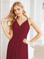 Numbersea Spaghetti Strap Bridesmaid Dresses V-Neck Long A-Line Formal Prom Gowns 28063