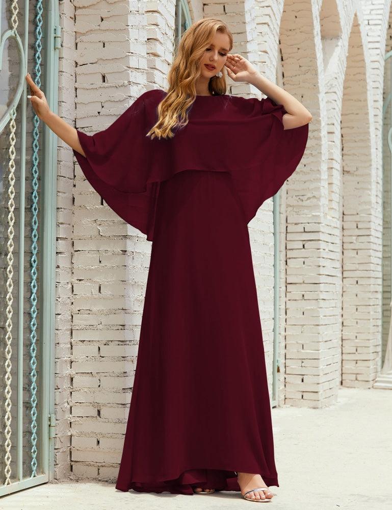 Numbersea  Bridesmaid Dress Women Long Sleeve V-Neck Chiffon Formal Wedding Party Dress 28018