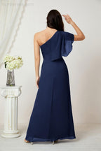 Numbersea  Chiffon Ruffled One Shoulder Long Bridesmaid Dresses A-line Formal Evening Gown Side Split 2809