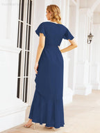 Numbersea Ruffled Bridesmaid Dresses Mermaid Formal Violin Evening Party Prom Gowns 28042