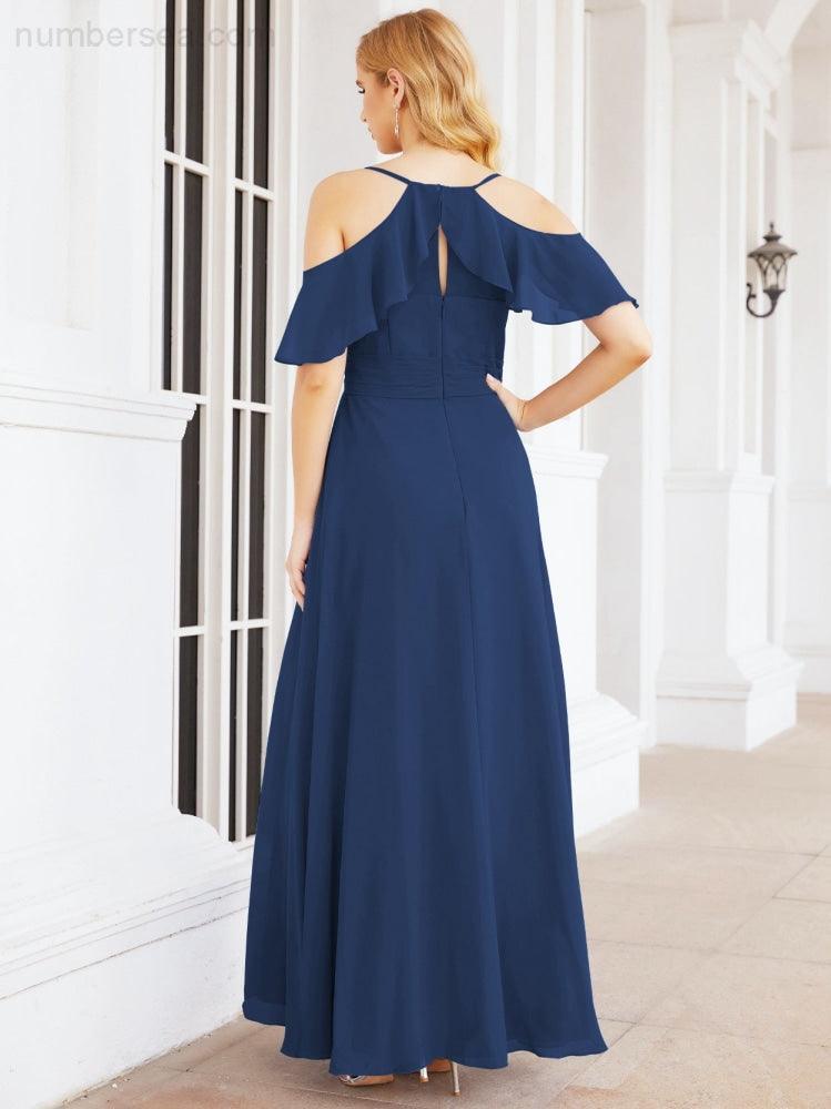 Numbersea Cold Shoulder Long Bridesmaid Dresses Side Slit Formal Prom Gowns Party Wedding 28070
