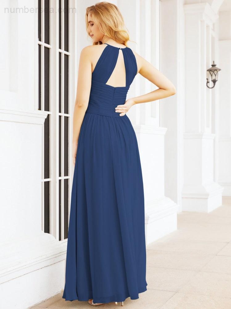 Numbersea Sleeveless Bridesmaid Dresses Long Prom Gown Zipper with Keyhole Back 28056