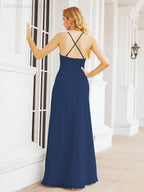 Numbersea Halter Bridesmaid Dresses with Pockets Sleeveless Formal Evening Party Prom Gowns  28055