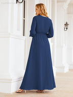Numbersea Women's Chiffon Bridesmaid Dress A line Long Sleeves Formal Evening Prom Gown for Wedding Guest 28032