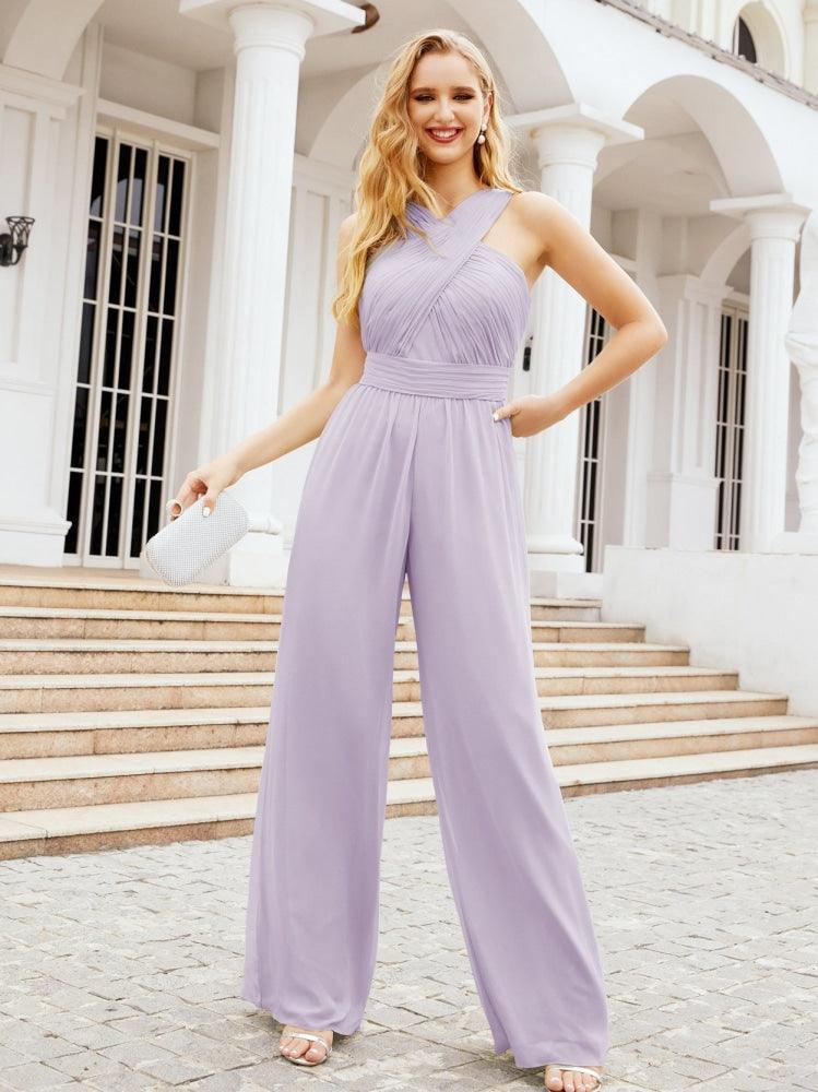 Numbersea Crisscross Neck Jumpsuit Formal Evening Dress Long Bridesmaid Dresses Bell-bottomed Pants 28033