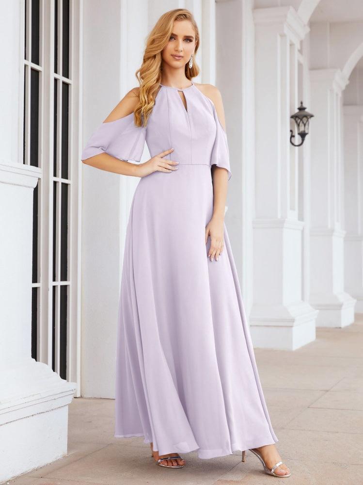 Numbersea Cold Shoulder Bridesmaid Dresses A-Line Long Formal Evening Gowns 28074