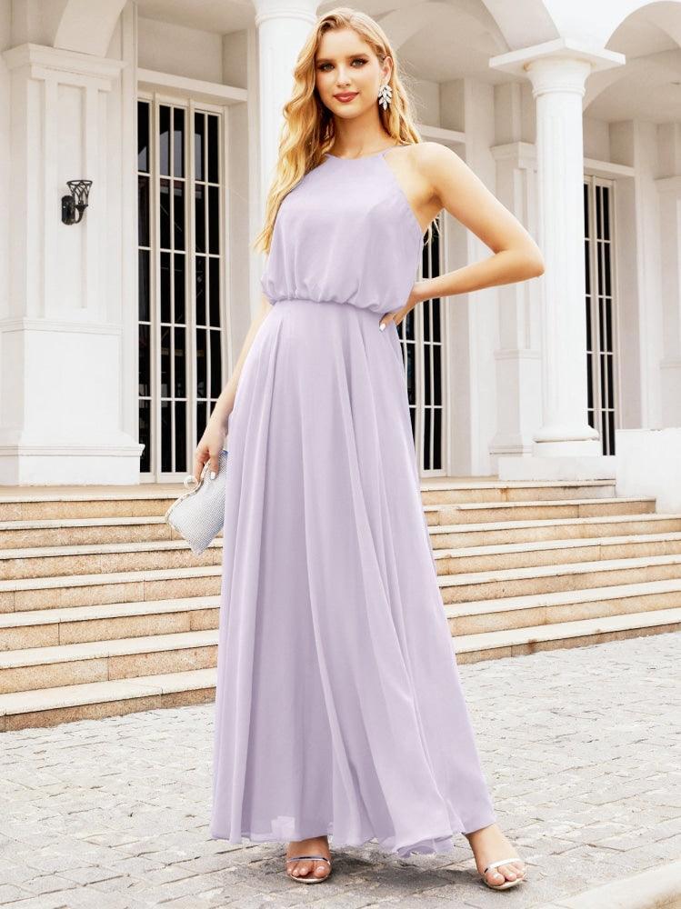 Numbersea  Halter Long Bridesmaid Dresses Formal A line Juniors Dress 28029