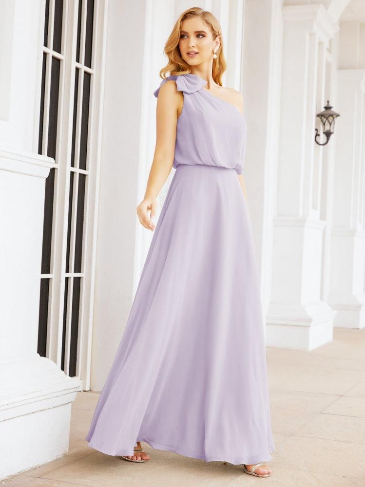 Numbersea Chiffon Ruffled One Shoulder Sleeveless Long Bride Dresses A-line Formal Evening Gown Side Split 28057