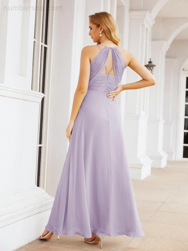 Numbersea Double Spaghetti Straps Bridesmaid Dresses for Women Long Formal Party Dress Side Split 28051