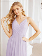 Numbersea Spaghetti Strap Bridesmaid Dresses V-Neck Long A-Line Formal Prom Gowns 28063