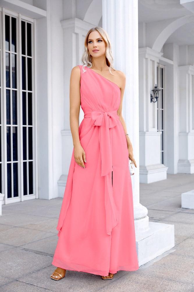 Ladies Chiffon One Shoulder Bridesmaid Evening Dress Wedding Party Evening Dress 28133