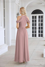 Ladies Chiffon Off Shoulder Swing Sleeve Front Slit Bridesmaid Evening Dress Wedding Party Evening Dress 28117